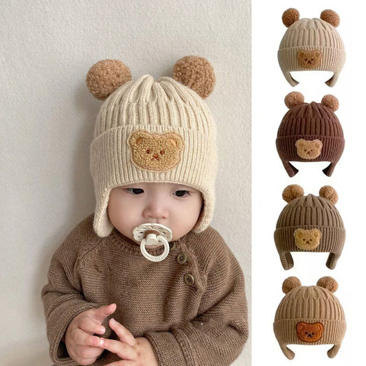 1pc Winter Cartoon Bear Ear Fleece Hat - Adjustable Elastic Buckle Closure, Lightweight Warm Knit Cap for Toddlers, Hand Wash Only, Khaki Color, Christmas Gift, Suitable for Boys and Girls, Perfect for Outdoor