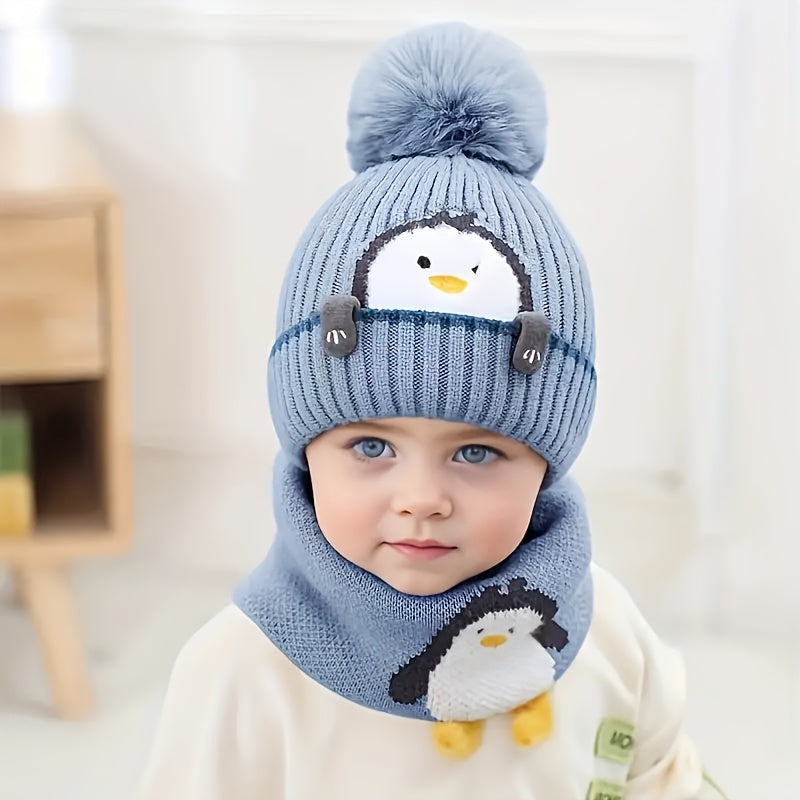 [2pcs Soft Acrylic Penguin Hats] 2pcs Soft Acrylic Penguin-Themed Winter Hats for Youngsters - Hand Washable, Playful Design, Ideal for Outdoor Activities