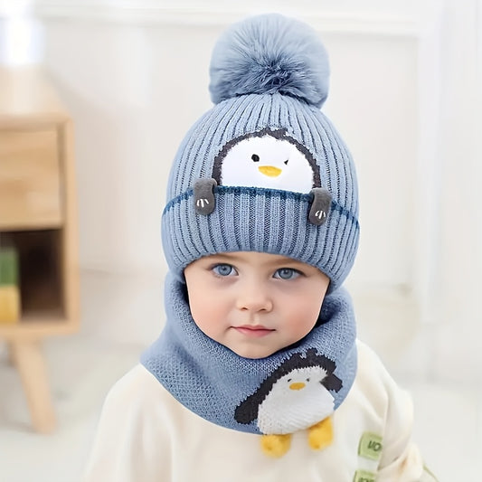 [2pcs Soft Acrylic Penguin Hats] 2pcs Soft Acrylic Penguin-Themed Winter Hats for Youngsters - Hand Washable, Playful Design, Ideal for Outdoor Activities