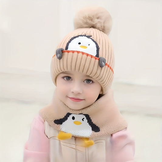 [2pcs Soft Acrylic Penguin Hats] 2pcs Soft Acrylic Penguin-Themed Winter Hats for Youngsters - Hand Washable, Playful Design, Ideal for Outdoor Activities