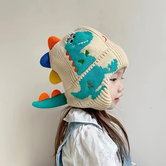 Youngsters Dinosaur Knit Hat with Plush Ear flaps - Soft Winter Beanie for Boys & Girls Ages 3-10, Warm Christmas & Halloween Party Hat - Easy-Care Knit Construction (Hand Washable) - Lightweight Cold Weather Clothing, Whimsical Youngsters Fashion